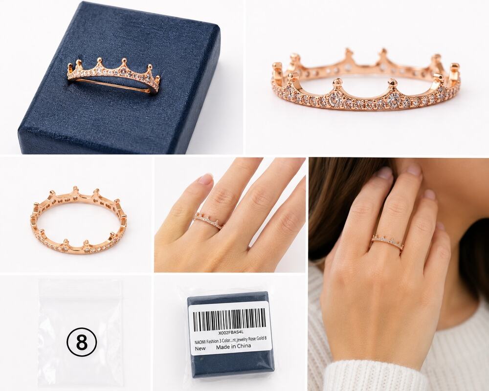 Rose Gold Crown Ring with Sparkling CZ Accents – Size 8 – New